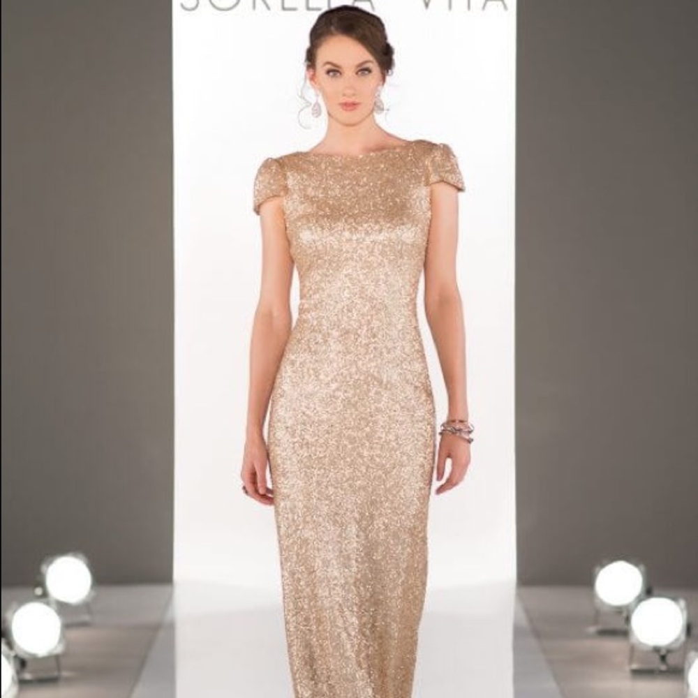 Gorgeous Sorella Vita gold sequin bridesmaid dress